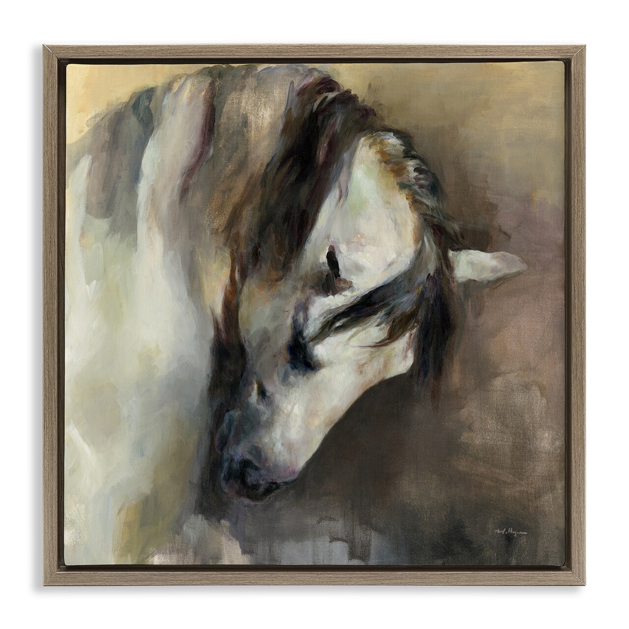 Stupell Industries Classical White Horse Framed Floater Canvas Wall Art Design by Marilyn Hageman